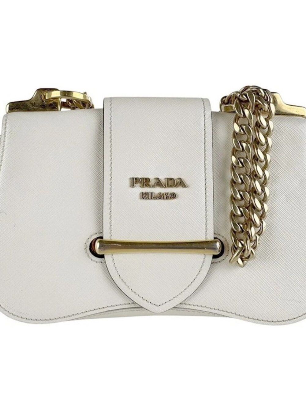 PRADA Shoulder Bag White/Gold Leather/Metal -